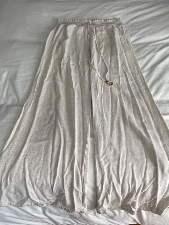 Pants - Lightweight Cream Linen Pants with Drawstring Waist